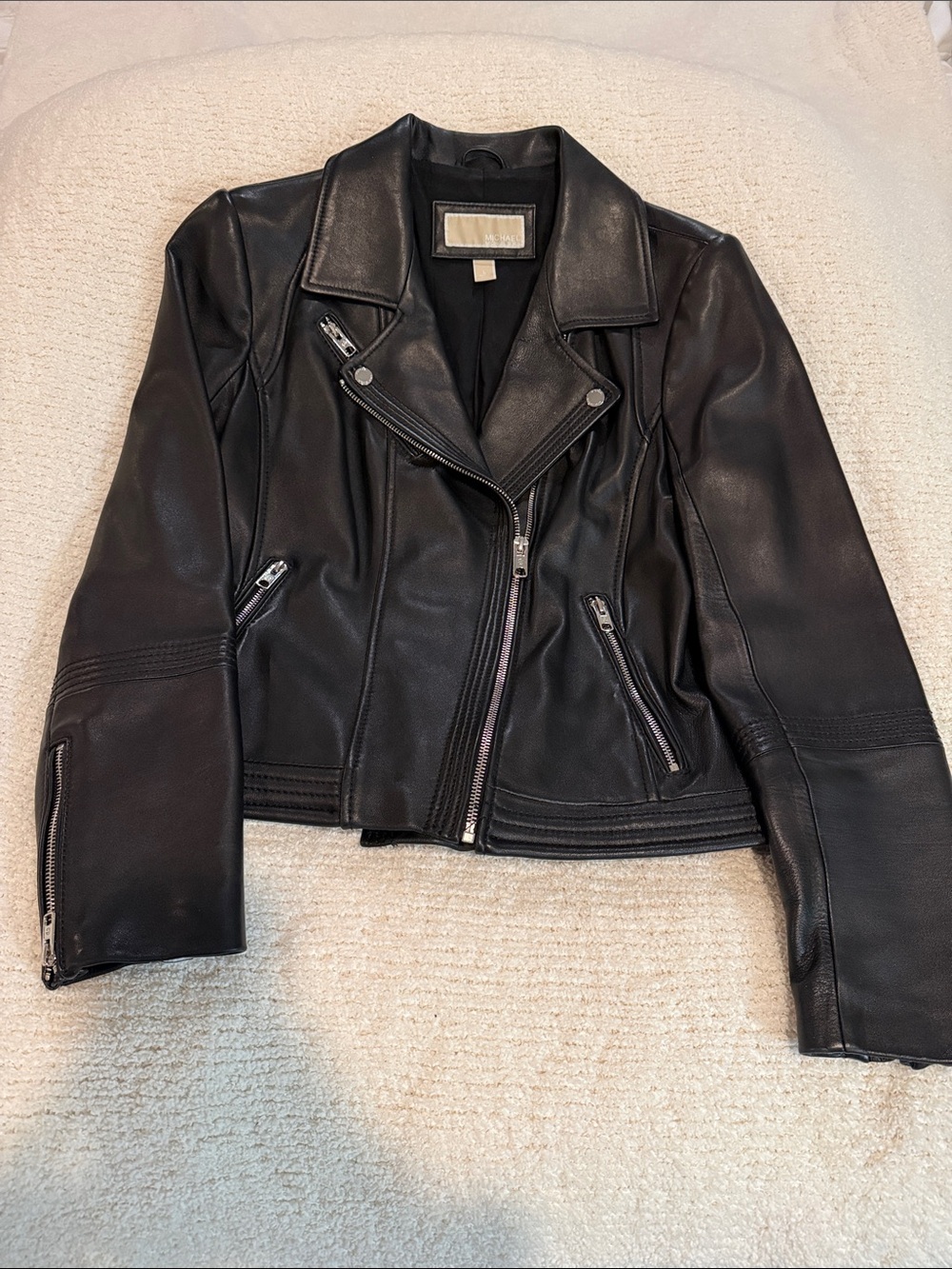 MICHAEL Michael Kors Black Leather Asymmetrical Moto Jacket
